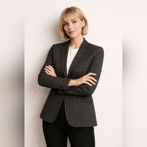 Banana Republic Windowpane Blazer Gray Check Single Button Women’s Size Small